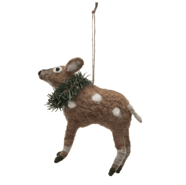 Wool Felt Deer w/ Wreath Ornament